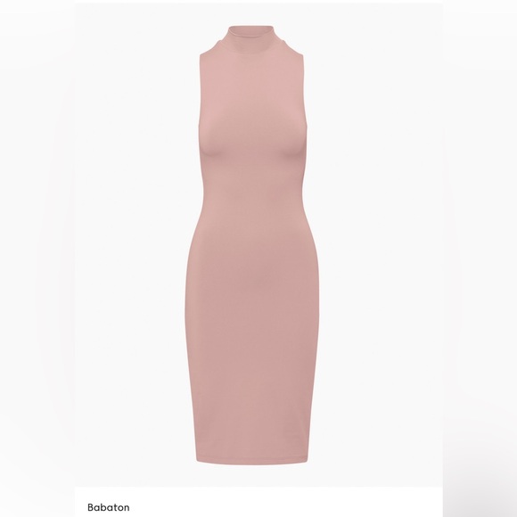 Aritzia pink Babaton Mock neck Contour midi dress large worn 1x - Picture 1 of 4